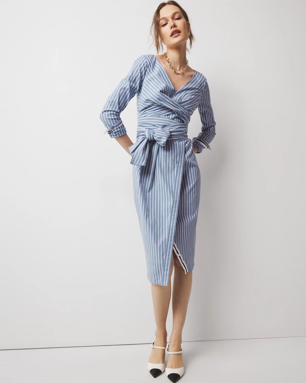 Poplin Twist-Front Midi Shirt Dress | White House Black Market